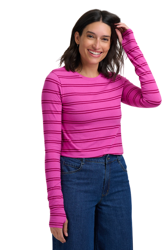 SUGARHILL BRIGHTON TRISTA JERSEY THUMBHOLE TOP, PINK/ DARK MAUVED