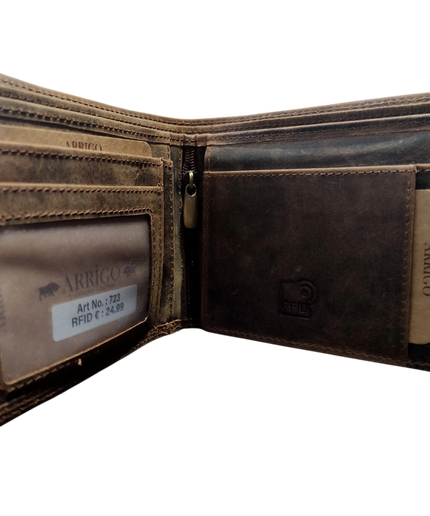 Cartera Arrigo, cuero de búfalo color coñac