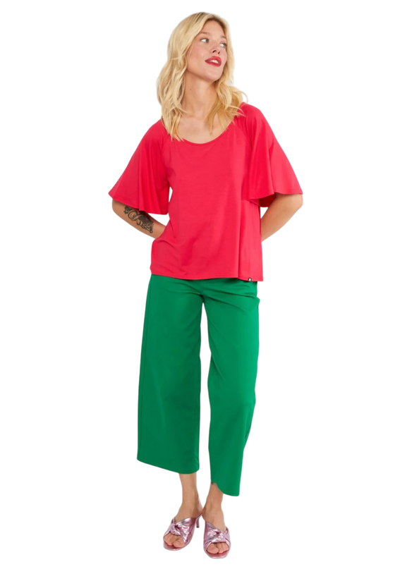 Fly Little Bird", bold ruby red