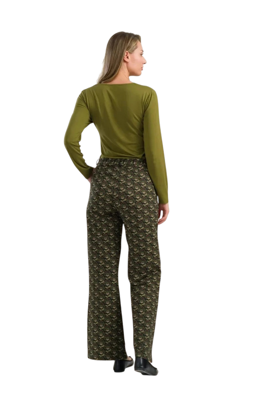 Sue Trousers Jersey, abstract flower green