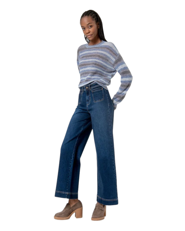 WIDE LEG PANTS, flared deep blue