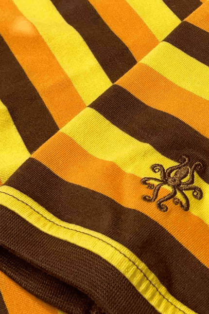 MADCAP Beatwave Retro 70s Surf Stripe T-shirt in Orange/Yellow/Brown