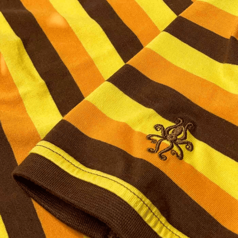 T-shirt Beatwave Retro anni '70 a righe surf in Arancione/Giallo/Marrone