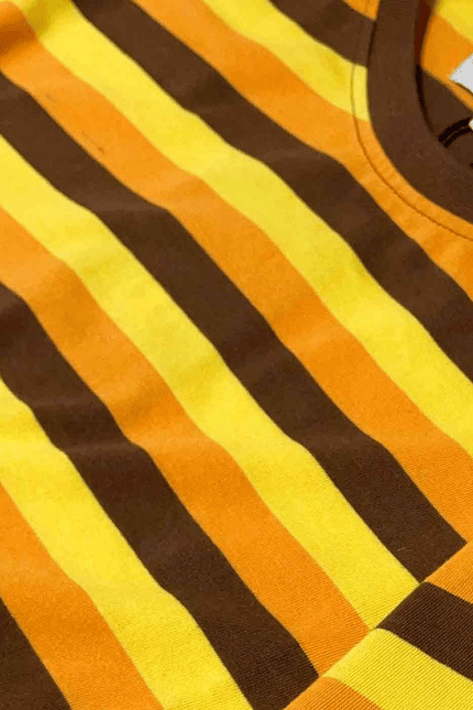 MADCAP Beatwave Retro 70s Surf Stripe T-shirt in Orange/Yellow/Brown