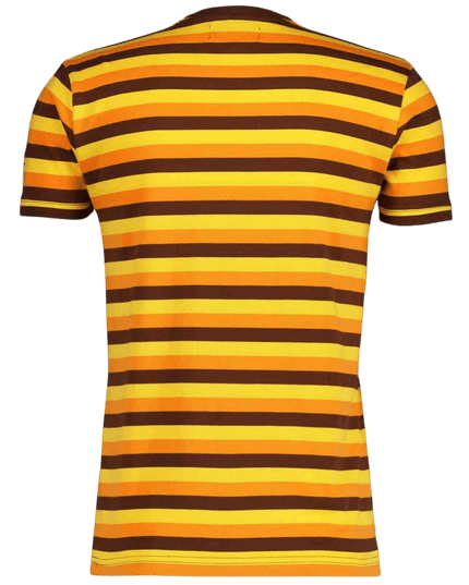 Beatwave Retro 70s Surf Stribet T-shirt i Orange/Gul/Brun