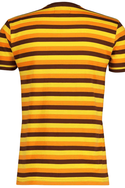 MADCAP Beatwave Retro 70s Surf Stripe T-shirt in Orange/Yellow/Brown