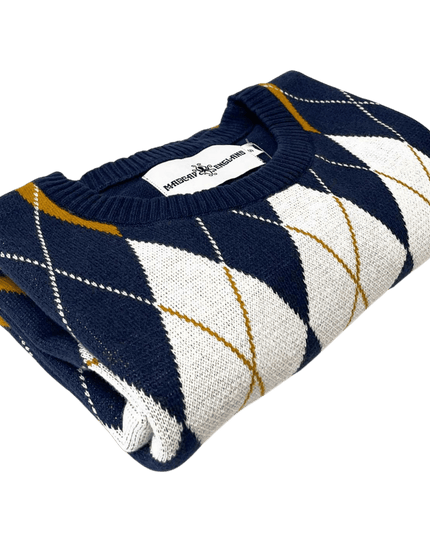 Camiseta de punto jacquard argyle Mod Blane en azul marino