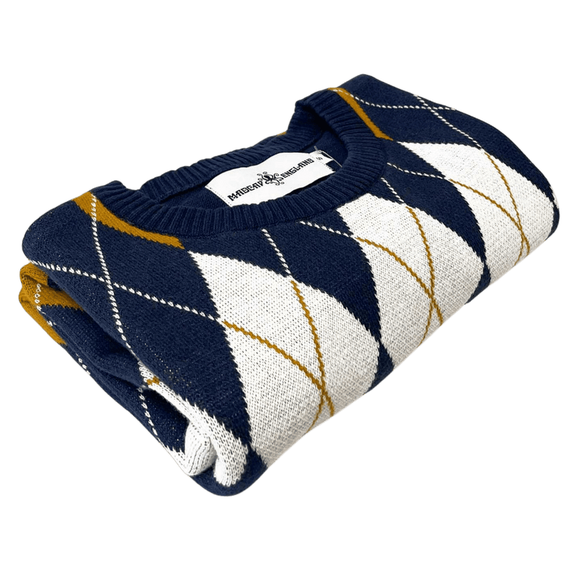 Blane Mod Argyle Jacquard Knit T-shirt in Navy Blazer