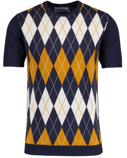 Camiseta de punto jacquard argyle Mod Blane en azul marino