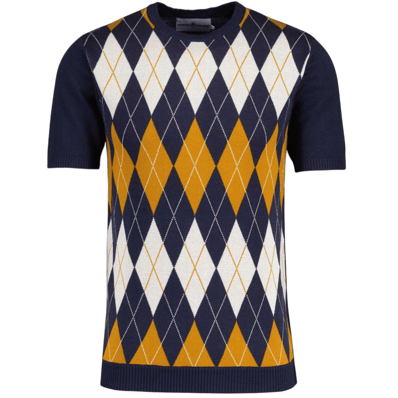 Blane Mod Argyle Jacquard Knit T-shirt in Navy Blazer