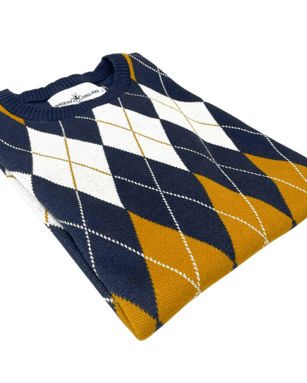 Camiseta de punto jacquard argyle Mod Blane en azul marino