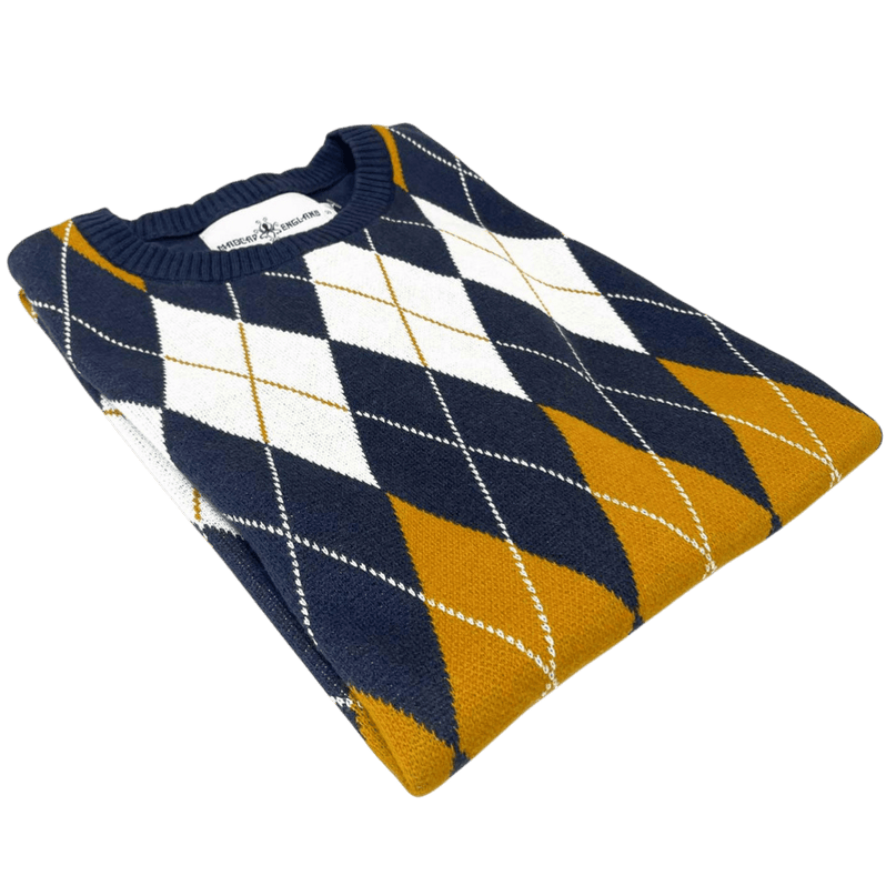Blane Mod Argyle Jacquard Knit T-shirt in Navy Blazer