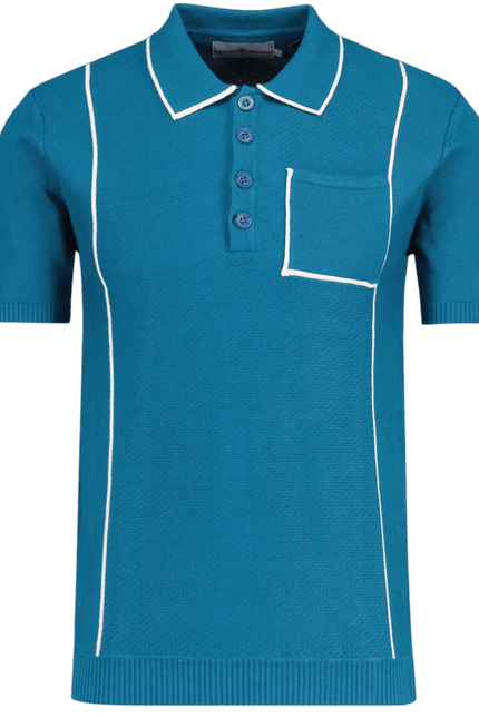 MADCAP Cagney Retro Textured Pocket Piping Polo Top in Corsair