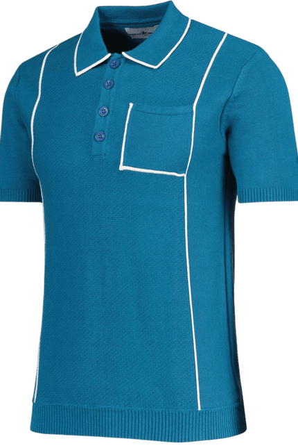 MADCAP Cagney Retro Textured Pocket Piping Polo Top in Corsair