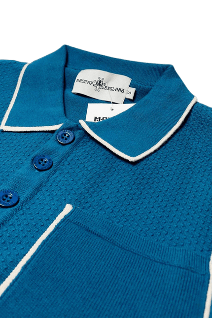 MADCAP Cagney Retro Textured Pocket Piping Polo Top in Corsair