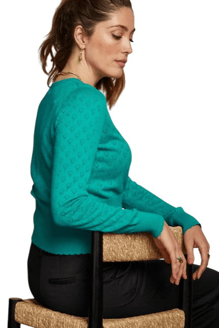 Cardigan King Louie V Heart Ajour vert aqua