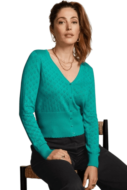 Cardigan King Louie V Heart Ajour vert aqua