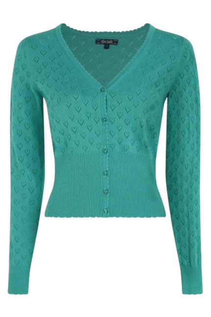 Cardigan King Louie V Heart Ajour vert aqua