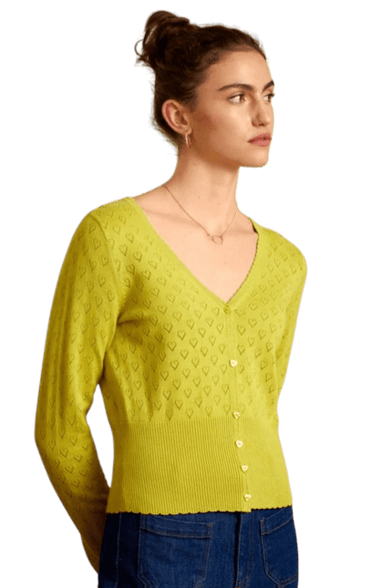 Cardigan King Louie V Heart Ajour jaune cresson