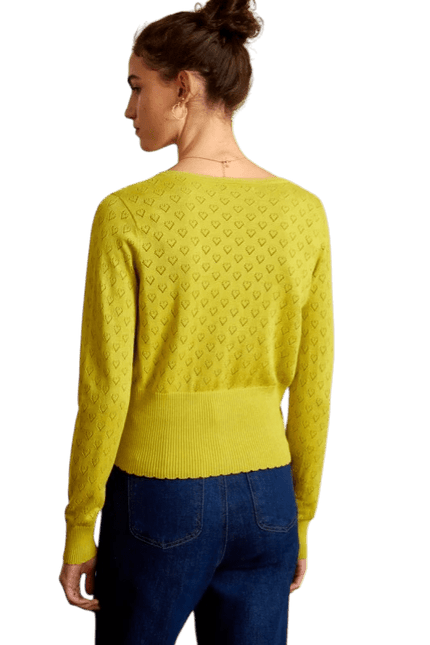 Cardigan King Louie V Heart Ajour jaune cresson