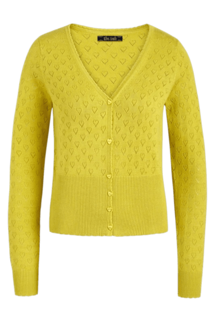 Cardigan King Louie V Heart Ajour jaune cresson
