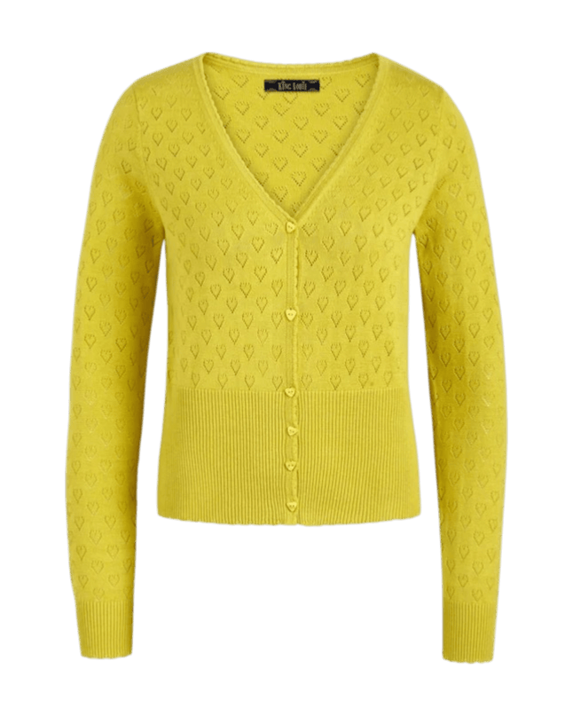 King Louie Cardi V Heart Ajour Cress Yellow