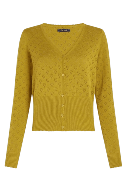 King Louie Cardigan V Cœur Ajour Curry Jaune