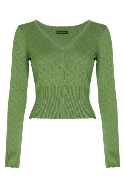 Cardigan King Louie V Heart Ajour vert jade