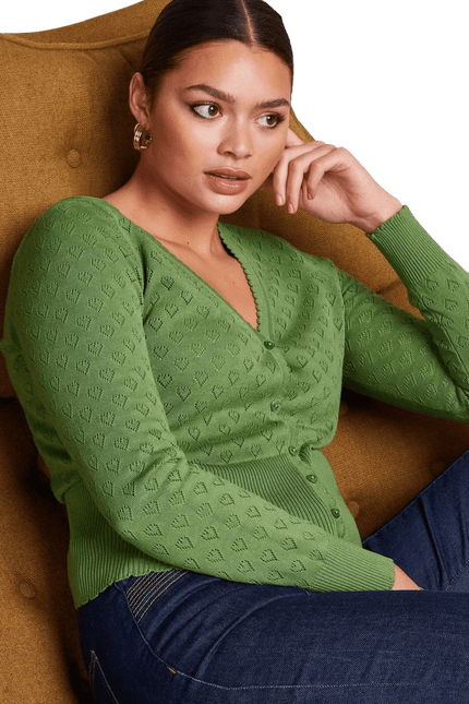 Cardigan King Louie V Heart Ajour vert jade