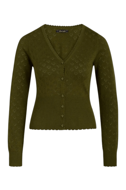 King Louie Cardigan V Cœur Ajour Vert Olive