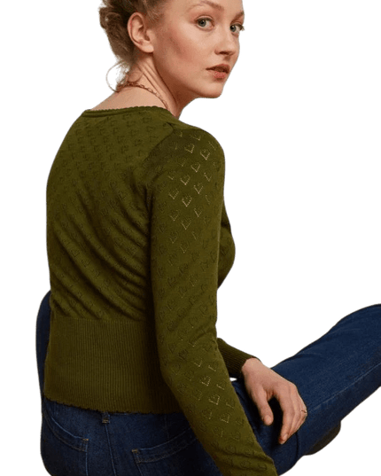 King Louie Cardi V Heart Ajour Olive Green