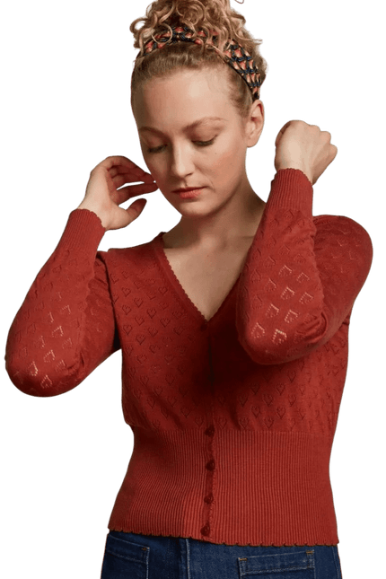 Cardigan King Louie V Heart Ajour brun épicé