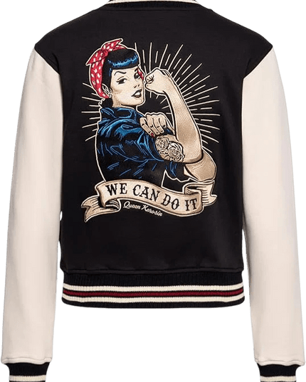 college sweat jack "We Can Do It" zwart