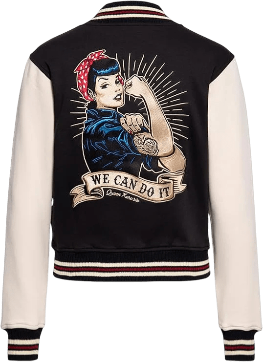 college sweat jack "We Can Do It" zwart