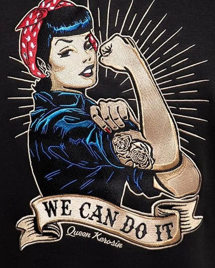 college sweat jack "We Can Do It" zwart