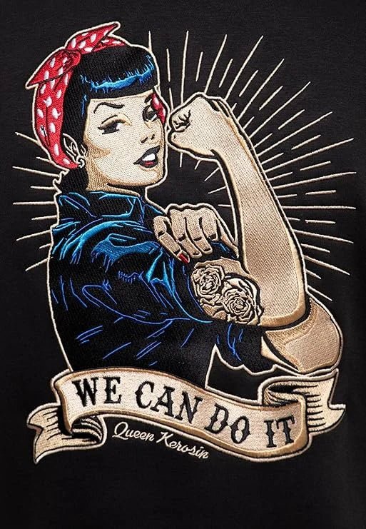 college sweat jack "We Can Do It" zwart