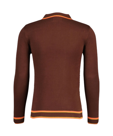 MADCAP COLTRANE mod-inspireret jacquardstrikket poloshirt med tekstureret stregmønster, brun