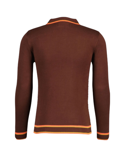 Coltrane Mod Textured Dash Jacquard Knit Polo in Brown
