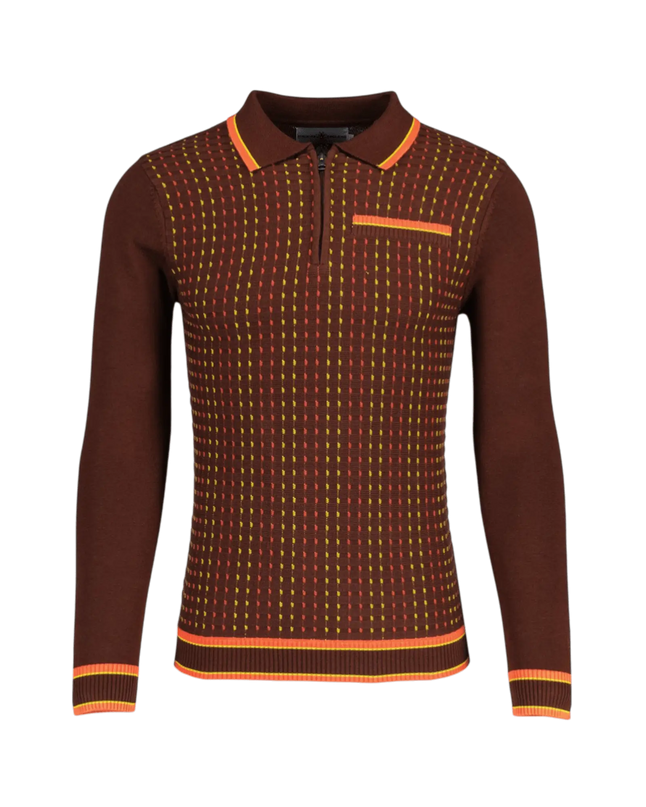 Polo Coltrane Mod in jacquard testurizzato marrone