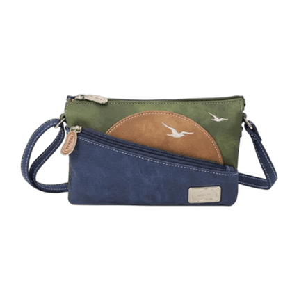 crossbody Sunrise cognac, marineblå, mørkegrøn