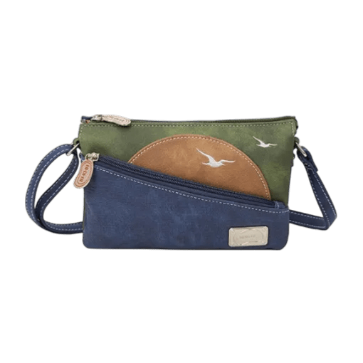 crossbody Sunrise cognac, marineblå, mørkegrøn