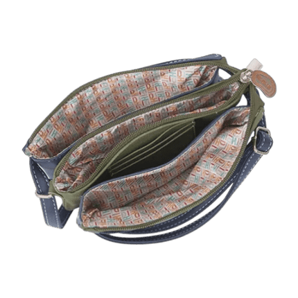 crossbody Sunrise cognac, marineblå, mørkegrøn