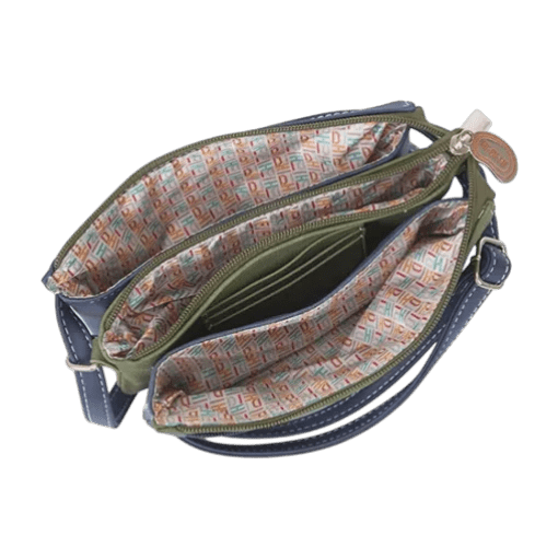 crossbody Sunrise cognac, marineblå, mørkegrøn
