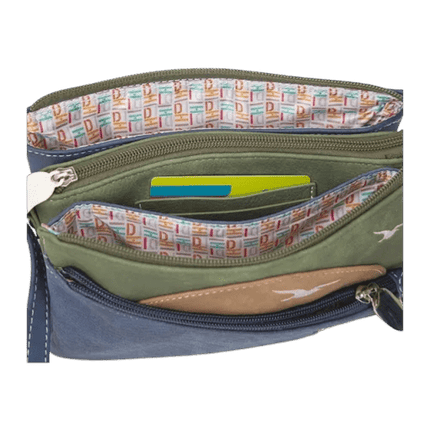 crossbody Sunrise cognac, marineblå, mørkegrøn