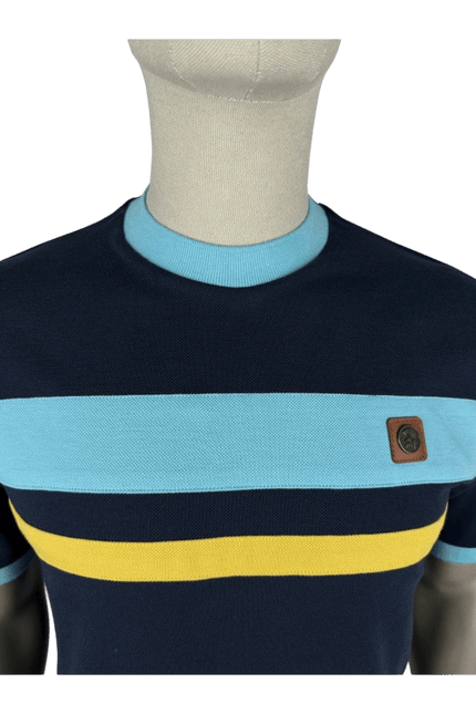 TROJAN cut and sew stripe pique tee