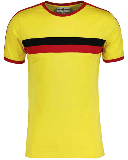 Disco Ringer Retro 70s Streifen T-Shirt in Gelb