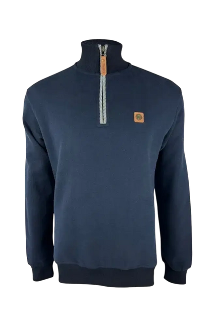 TROJAN Quarter Zip Jacquard Trim Sweat navy