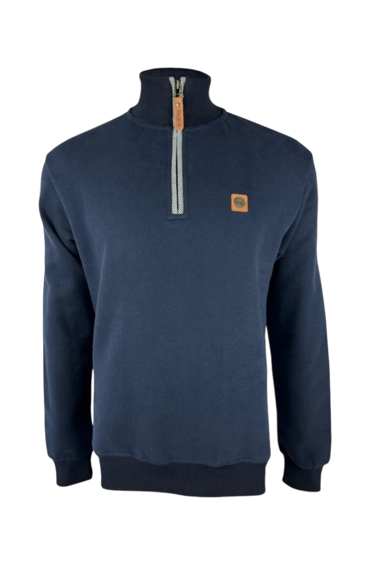 Quarter Zip Jacquard Trim Sweat navy