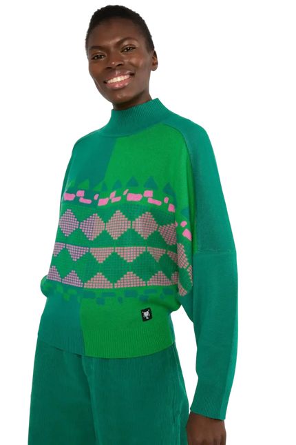 Diamond Loom Egg grob gestrickter Pullover grün