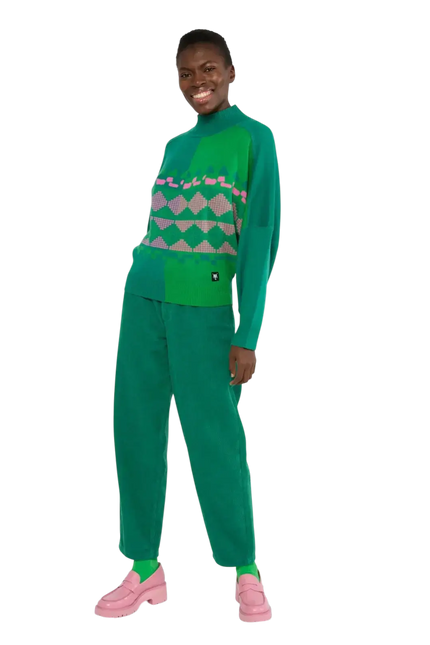 Diamond Loom Egg grob gestrickter Pullover grün